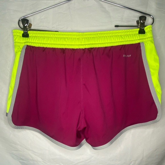 Nike Dri Fit Purple Neon Yellow Athletic Running Shorts - Picture 2 of 5